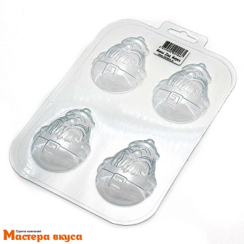 Форма для шоколада пластиковая (НГ) МИНИ ДЕД МОРОЗ, (4 ячейки) 70*51*16 мм