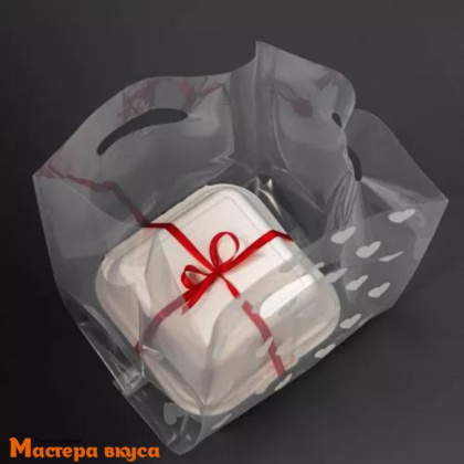 Пакет для бенто-торта 190*320 мм, прозрачный с сердечками