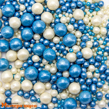 Посыпка Шарики зерновые Жемчуг микс Белый-Голубой (d2-7мм), 50 гр