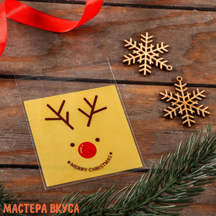 Пакет для пряников и сладостей 10*10 см, с клеевым клапаном,  "Счастливого рождества" (упак 10 шт)