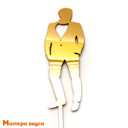 Топпер акриловый ЖЕНИХ, золото зеркальный силуэт, ~5*18 см