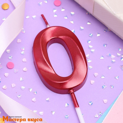 Свеча-цифра "Грань", красный металлик, на шпажке - 0  (h-6 см)