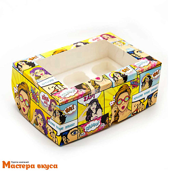 Коробка для  6 капкейков с окном, 250*170*100 мм (Pop-art)