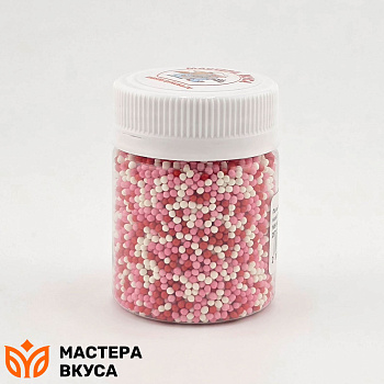 Посыпка Шарики сахарные Бисер микс Розовый-Красный-Белый №9 (d2мм), 50 г  