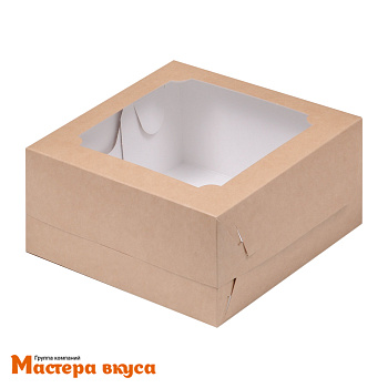 Упаковка для бенто-торта с окном 160*160* 80 мм, картон (крафт) 