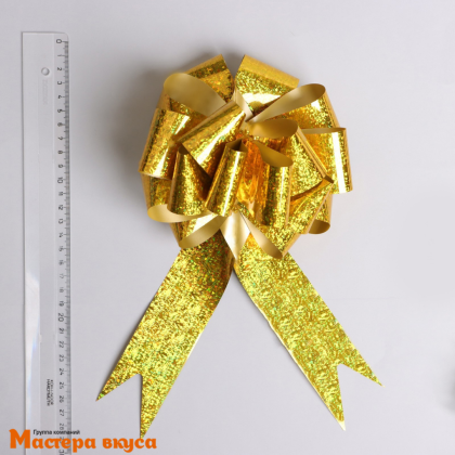Бант-шар  ЖЕЛТЫЙ голография, (ш 5 см) d~15 см