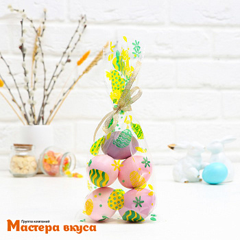 Пакет для сладостей 13*27 см, "Яйца пасхальные", зелёный