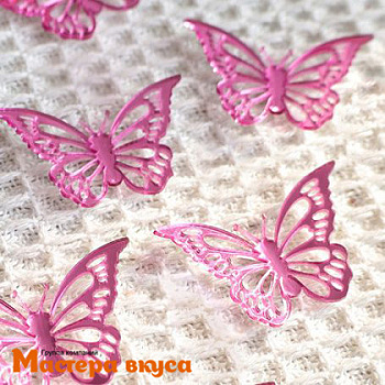 Зеркальное украшение  мини БАБОЧКИ изогнутые, розовые, (набор 10 шт) ~3,5*4,5 см 