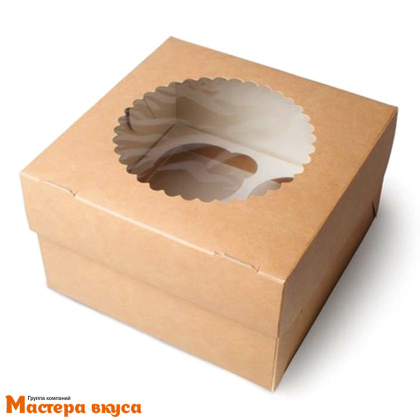 Коробка для  4 капкейков с окном, 160*160*100 мм, (крафт), OSQ MUF