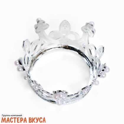 Декор для торта КОРОНА С ЖЕМЧУГОМ №3, серебро , d- 6,5 см, h-3,6 см
