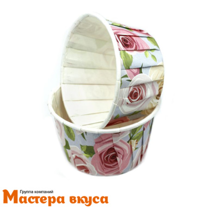 Форма бумажная Маффин 50*40 мм, ламинированная ГОЛУБАЯ С РОЗАМИ