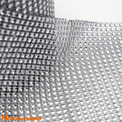 Лента  декоративная h~12см, со стразами СЕРЕБРО, -1м