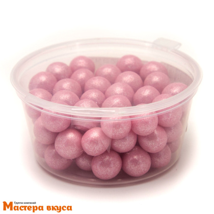 Посыпка Шарики зерновые Жемчуг  РОЗОВЫЙ, перламутр крупные в шоколадной глазури (d 12-13 мм), 50 гр 