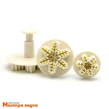 Вырубка-плунжер с выталкивателем  СНЕЖИНКИ ажурные, ~6/5/4 см, (набор 3 шт)
