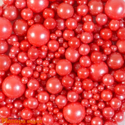 Посыпка Шарики сахарные Жемчуг КРАСНЫЙ перламутр (микс d2,3,5,7,10мм), 50гр