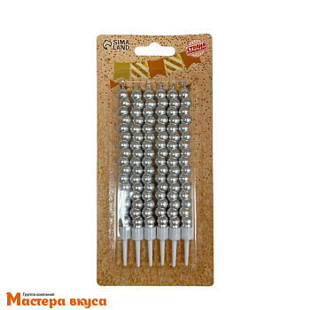 Свечи высокие Жемчужины, серебро, (набор 6 шт), h-14см 