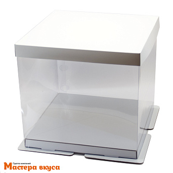 Короб для торта с прозрачными стенками ПРЕМИУМ, 300*300*280 мм (белый) (3-д) РК