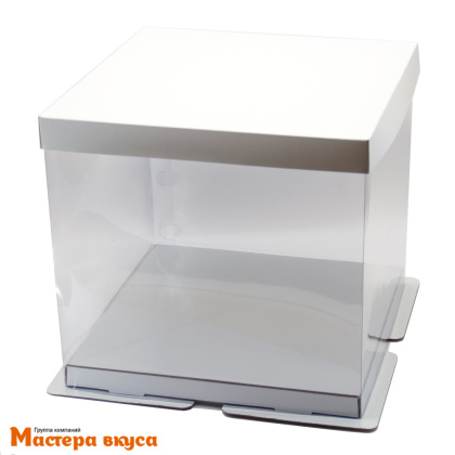 Короб для торта с прозрачными стенками ПРЕМИУМ, 300*300*280 мм (белый) (3-д) РК