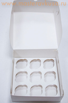 Коробка для  9 капкейков без окна, 250*250*100 мм (белая), PASTICCIERE