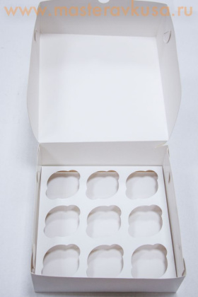 Коробка для  9 капкейков без окна, 250*250*100 мм (белая), PASTICCIERE