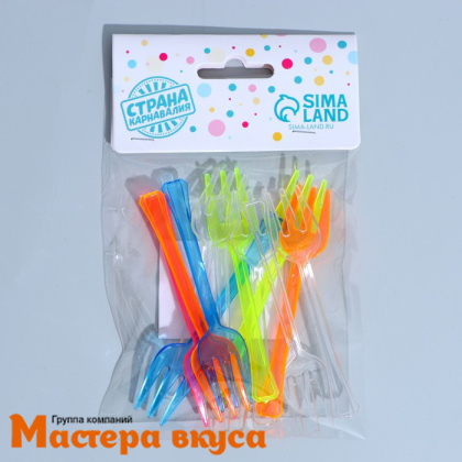 Вилка пластиковая десертная, 10 см, цвет микс (упак 12 шт)