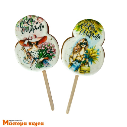 Топпер имбирный пряник "8 Марта. Цифра с девушкой",микс, ~ 7*10 см, 50 гр  