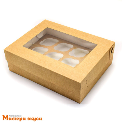 Коробка для 12 капкейков с окном, 330*250*100 мм (крафт), OSQ MUF