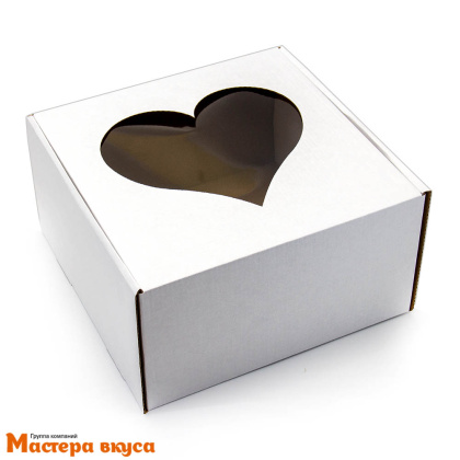 Короб для торта с окном Сердце 200*200*100 мм, белый, СТ