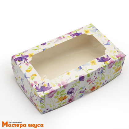 Упаковка для зефира и печенья с окном 250*150*70 мм  (Полевые цветы)