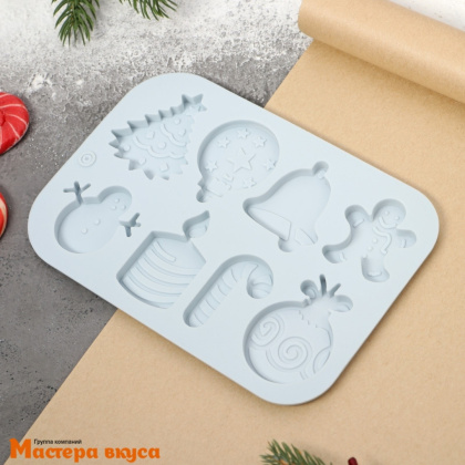 Форма для шоколада силиконовая НОВЫЙ ГОД, (8 ячеек) 18,5*12,8*0,5 см