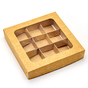 Упаковка для конфет  9 шт с окном 155*155*30мм (крафт) (5-д)