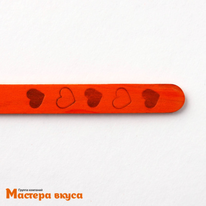 Палочки деревянные для мороженого 11,4*1 см, цветные (упак 50 шт) "Сердечки"