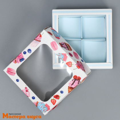 Упаковка для конфет  4 шт с окном (крышка/дно) 105*105*35мм (Для тебя)