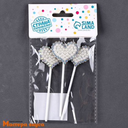 Набор для украшения торта и десертов БЛЕСТЯЩИЕ СЕРДЕЧКИ, пластик (набор 3 шт) ~10*22 см 