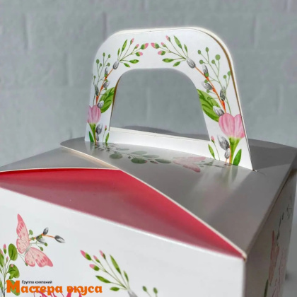 Коробка под кулич и пряничный домик без окна с ручкой 15*15*18 см (Пасхальный венок)