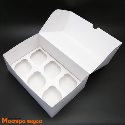 Коробка для  6 капкейков без окна, 250*170*100 мм (белая), АП