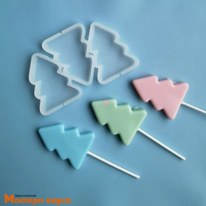 Форма для леденцов силиконовая  ЕЛОЧКИ, (3 ячейки)  10x6x0,7 см