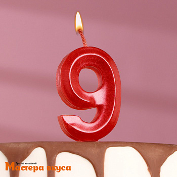 Свеча-цифра "Грань", красный металлик - 9, (h-6,5см)