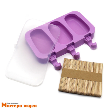 Форма для мороженого силиконовая (эскимо) ПРЕМИУМ 3 В 1, (3 ячейки+палочки) ячейка 9*5 см