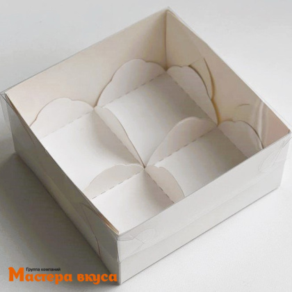 Упаковка для моти 4 ячейки с пластиковой крышкой, и ложементами 120*120*55 мм (белая) (6-д)