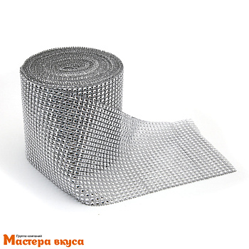 Лента  декоративная h~12см, со стразами СЕРЕБРО, -1м