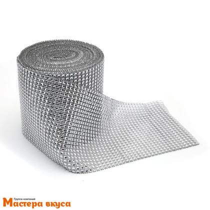 Лента  декоративная h~12см, со стразами СЕРЕБРО, -1м