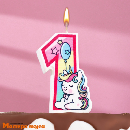 Свеча-цифра  ЕДИНОРОГ розовая - 1  (h-6,5 см)