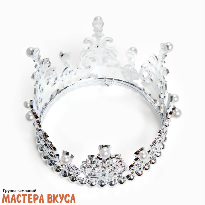 Декор для торта КОРОНА С ЖЕМЧУГОМ №2, серебро , d- 12,5 см, h-7 см