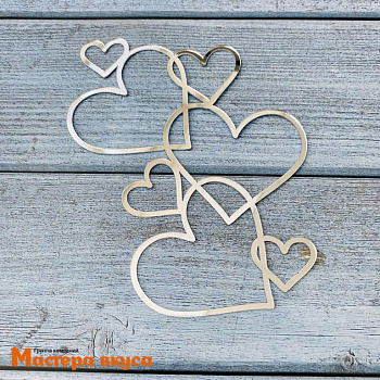 Зеркальное украшение  СКВОЗНЫЕ СЕРДЦА, серебро, ~16,5*11 см (без палочки)