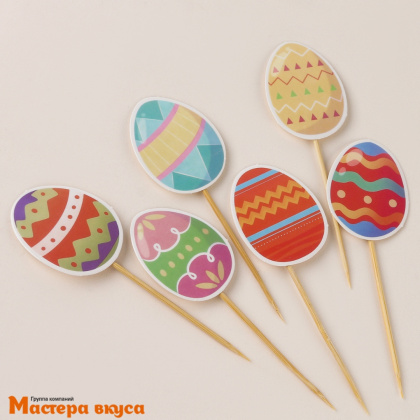 Шпажки "Пасхальные яйца", дерево, 10 см (набор 6 шт)