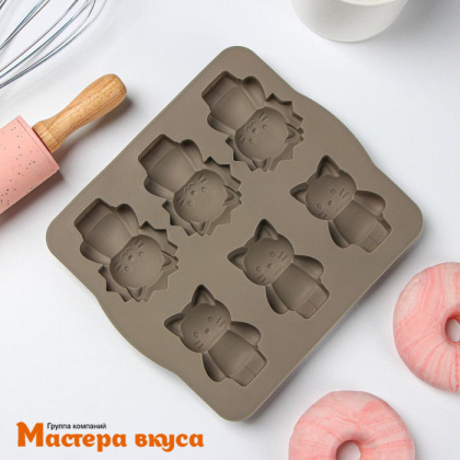 Форма для шоколада силиконовая  СЕМЕЙСТВО КОШАЧЬИХ, (6 ячеек) 19,5*17,5 см