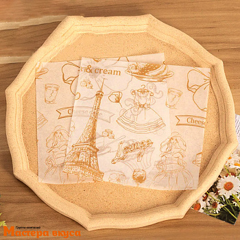 Бумага упаковочная тишью  для бенто-торта "Париж" 18*18 см, упак 10 листов