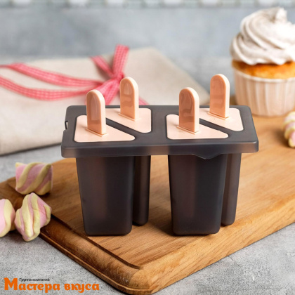 Форма для мороженого пластиковая (эскимо) ПРОХЛАДНОЕ УДОВОЛЬСТВИЕ, (4 ячейки) 14*7*9 см 