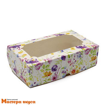Упаковка для зефира и печенья с окном 250*150*70 мм  (Полевые цветы)